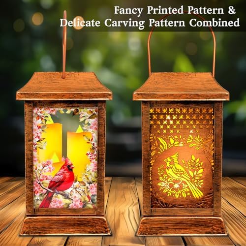 Cardinal Solar Lanterns Outdoor Waterproof, Metal & Glass Hanging Lights Garden Decor, Birthday Gifts for Women Mom Grandma Mothers Day, Decorative Lights for Outside Yard Patio Backyard Porch - Image 2