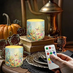 4 Packs Flameless LED Battery Candles with Colored Light Watercolor Sunflower Daisy Flower Waterproof Pillar Fake Candles with Remote for Wedding Beach Party Decor Home Decoration - Image 2