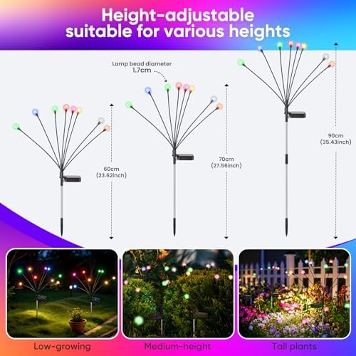 Solar Firefly Lights Outdoor Waterproof Adjustable Height, Multicolor 8Pack - Image 3