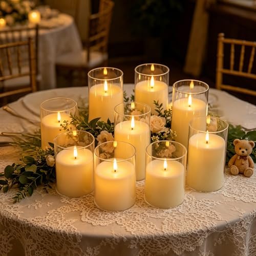 kakoya Flickering Flameless Candles Battery Operated with Remote and 2/4/6/8 H Timer Acrylic Led Pillar Candles Pack of 9 (D 3" xH 4" 5" 6") with Realistic 3D Wick Candles for Home Decor(Ivory) - Image 6