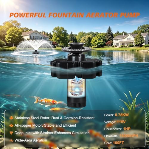F1 Pond Fountain Aerator With Light RGB Led, 1HP 750W Floating Pump - Image 4