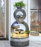 Tiered Ring Water Fountain with Planter and LED Lights – Indoor/Outdoor Decorative Waterfall for Home, Garden, or Patio(Large) - Image 4