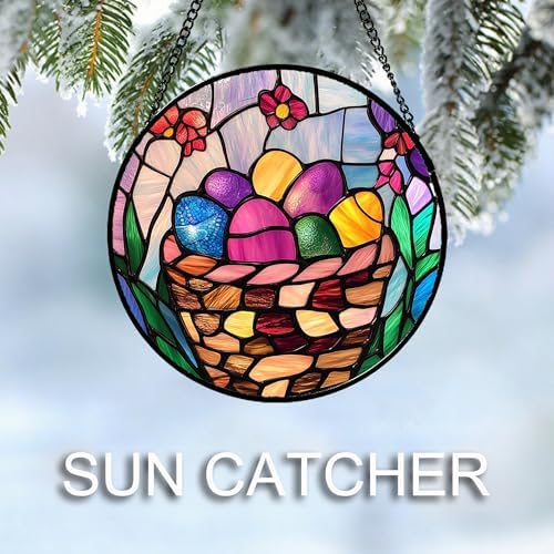 CHATYOUNG Stained Glass Window Hanging Basket Easters Egg Large 15" - Color Suncatcher Door Garden Home Decor and Christmas Mother's Day Birthday Easter Gifts Grandma Mom Nana Women Christians - Image 3