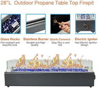 28-inch Table Top Propane Fire Pit, 40,000 BTU Tabletop Firepit for Patio, Outdoor Portable Rectangular Fire Bowl w/Wind Glass Shield, Glass Rocks - Carbon Gray - Image 3