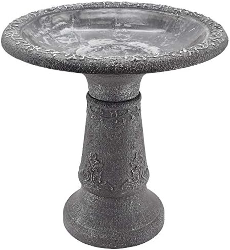 Arcadia Garden Products BB05 Fiberclay Bird Bath Outdoor Garden Decor, Antique Vintage Weather Resistant Water Bowl for Backyard and Patio and, 20-inch Tall, Black by ArcadiaGardenProducts