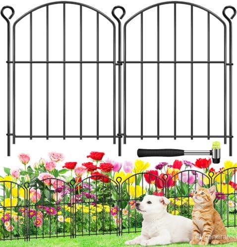 Decorative Garden Fence 17in (H) x30ft (L),Arched Rustproof Metal No Dig by HEYRSUN