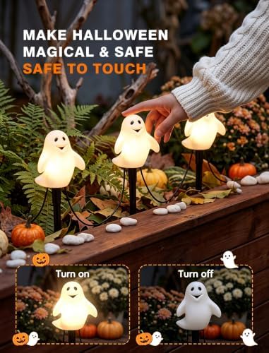 10.5FT Halloween Pathway Lights, 5PK LED Smiling Ghost Lights Outdoor - Image 5