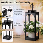 18" 13" Decorative Lanterns Set of 2, Black Outdoor Lanterns with Candles - Image 3