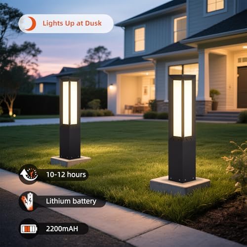32" Solar Pathway Light, 3000K Bollard Lights Outdoor, IP65 Waterproof - Image 6