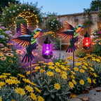 2 Pack Hummingbird Solar Garden Lights Waterproof Outdoor Metal Stakes with Solar Lantern Gifts for Women Mom Grandma Birthday for Path Yard Patio Porch Lawn (Multicolor, Colorful Hummingbird) by Cynzia