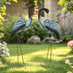3.7ft Tall Blue Heron Metal Yard Art, XL Crane Statue Decor, S/2 - Image 3