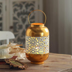 Moroccan Style Gold Metal Candle Lantern with Handle - Image 2