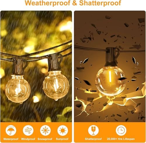 Outdoor String Light 50FT Patio Black with 52 Shatterproof G40 LED Clear Globe Bulbs for Indoor/Outdoor, Connectable Hanging Lights for Backyard Balcony Party Decor - Image 5