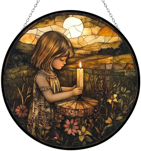 9.84 Inch Boho Memorial Day Girl Lighting Candle Stained Glass Window Hanging Suncatcher for Women Stained Glass Window Decor Perfect Home Décor by Unknown