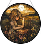 9.84 Inch Boho Memorial Day Girl Lighting Candle Stained Glass Window Hanging Suncatcher for Women Stained Glass Window Decor Perfect Home Décor by Unknown