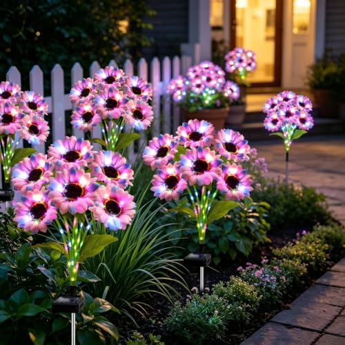 Solar Garden Lights Outdoor, 6 Pack Solar Multicolor Sunflower Lights with 36 Head 3.5 Inch Flowers, Waterproof Flowers Light Fall Decor Auto ON/Off for Garden Yard Patio, Gifts for Mom Women - Image 5