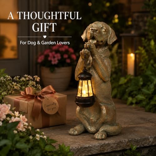 Solar Labrador Retriever Garden Statue, 16.7-Inch Dog Decor with Lantern - Image 2