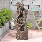 Outdoor Tree Stump Water Fountain with LED Lights Cascading Waterfall by KAISOKUFOUNTAIN