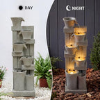 Redlife 49.6" Tall Outdoor Waterfall Fountain, 5-Tier Modern Stone-Look Garden Water Feature with Warm LED Lights & Adjustable Pump, Large Floor-Standing Waterproof Resin Fountain for Patio,Yard, Deck - Image 6