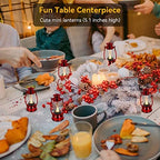 Red Mini Lanterns(12 Pcs-5.1in) with Flickering LED Candle Lights, Vintage Small Western Lanterns for Table Centerpiece, Indoor & Outdoor Christmas Tree Ornaments, Camping Party Decorations - Image 2