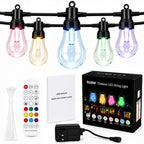 Outdoor Lights 50FT, RGBW Patio String Lights with App and Remote for Deck by vellxelzor