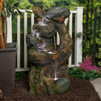 Alpine Corporation WIN1546 Outdoor Floor Rock/Tree Trunk Fountain w/LED Lights, Cascading Garden Water Fountain, 39" H, Gray - Image 6