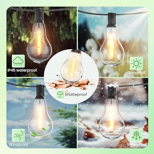 Outdoor String Lights 100FT Waterproof LED Outdoor Lights for Patio with 53 Shatterproof LED Bulbs (3 Spare),Outside Hanging Light for Party, Bistro, Gazebo, Backyard, Garden,Black Cord - Image 4