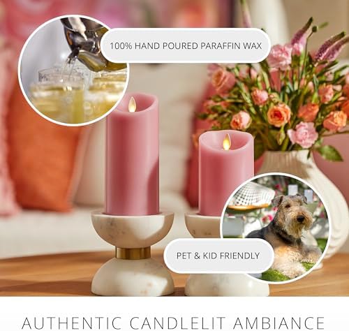 Luminara Blooming Mauve Garden Pillar Candles - Flameless Real-Flame Nature-Inspired Battery Operated LED Decor - Spring Summer Collection - 3" x 6.5" - Image 5