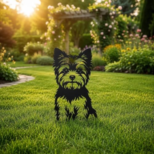 Dog Metal Garden Stake - Weatherproof Dog Silhouette Yard Art, Decorative Outdoor Sign for Lawn & Patio, Heartfelt Gift for Soft Yorkshire Terrier Lovers(Sit,10") - Image 2
