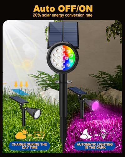 Solar Spot Lights Outdoor Color Changing, 7 Modes/14 LED Outdoor Solar Lights for Yard, Waterproof RGB Multicolor Solar Landscape Spotlights Auto On/Off for Flood, Yard, Tree, Pathway, 8 Pack - Image 3