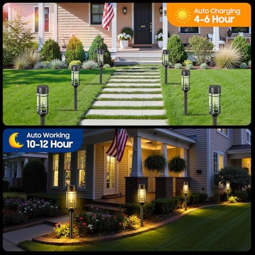 LETMY 12 Pack Solar Pathway Lights Outdoor, Solar Lights Outdoor Waterproof IP65, Bright Solar Garden Lights Outdoor, Auto On/Off Outdoor Solar Lights for Yard Walkway Driveway Landscape Garden Decor - Image 3