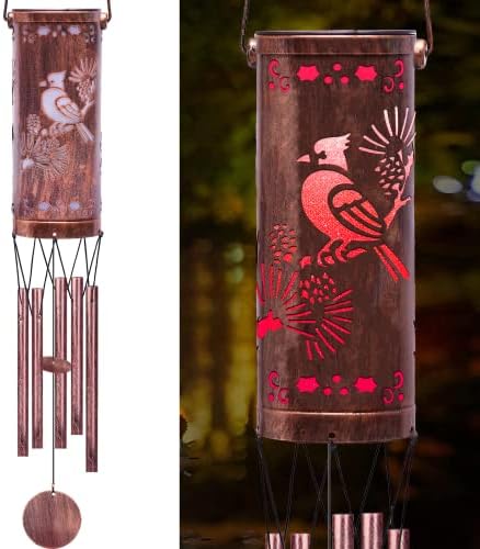 FSVGYY Solar Red Bird Wind Chime 30 Inch Metal Outdoor Hanging Light by FSVGYY
