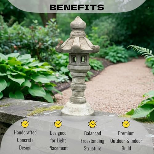 OLOMA Concrete Japanese Pagoda Lantern Garden Statue Outdoor Sculpture Cement Zen Lantern Figurine Patio Decor Yard Ornament Lawn Accent Landscape Lantern lover gift - Image 2