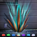 KODIBO 24" Large Metal Agave Plant Outdoor Decor with Solar Light, Blue by KODIBO