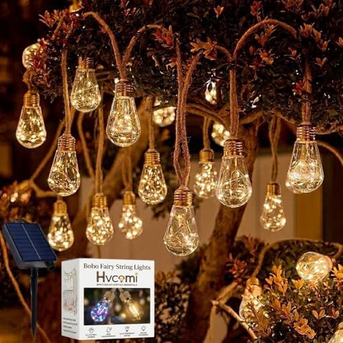 Boho Fairy String Lights Outdoor Backyard Solar String Lights LED for Garden Patio Porch Decor USB Waterproof Shatterproof Bulbs 8 Modes Edison Night Lamp Party Gift(33ft 40Lights,Warm Normal) by Hvcemi