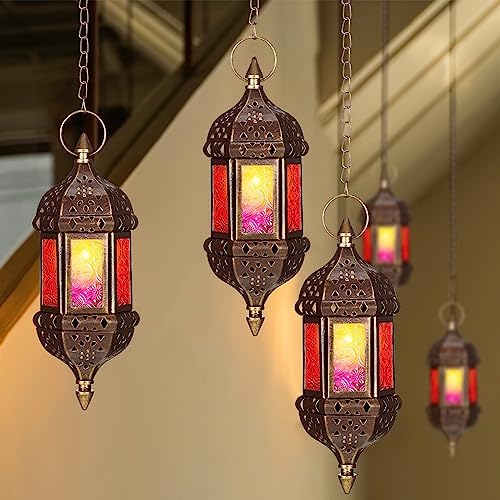 Retisee 12 Pcs Hanging Moroccan Lantern Hexagon Decorative Moroccan Candle Lantern Holders Hanging Candle Holder Indoor Outdoor for Patio Weddings Christmas Decoration - Image 4