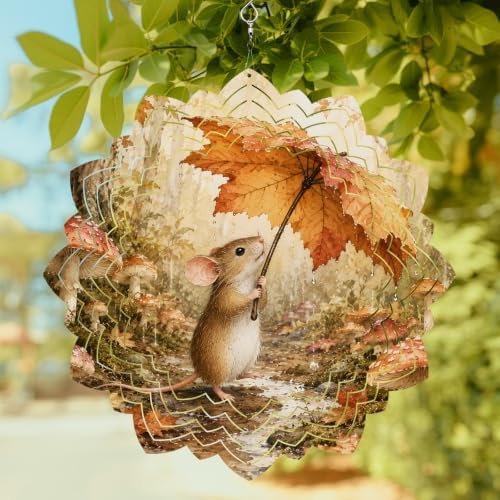 12 Inch Fall Mouse Wind Spinner for Yard and Garden, Pastoral Forest Maple Leaves Mushroom Retro Hanging Ornaments Outdoor 3D Kinetic Wind Sculpture Spinners Indoor Outdoor Patio Décor Ornaments Gift - Image 2