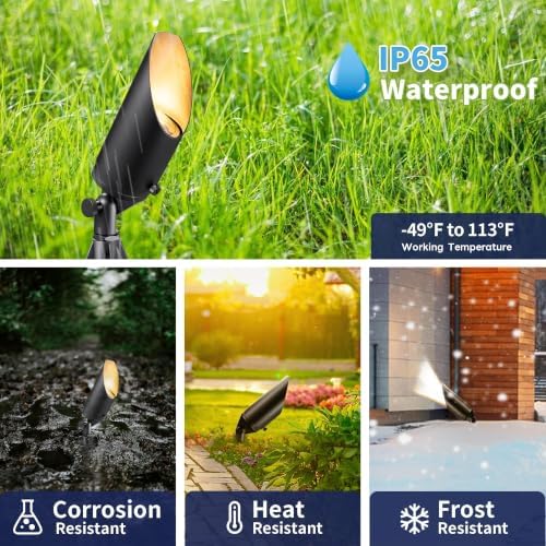 Gardenreet 12V Spot Lights Solid Brass - Black Outdoor Low Voltage Landscape Spotlight, Wired LED Uplights Waterproof, Stretchable Shroud for Patio Wall with 5000K Daylight MR16 Bulb (6 Pack) - Image 4
