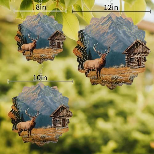 10 Inch Elk Cabin Wind Spinner for Yard and Garden, Wilderness Autumnal Snow-Capped Mountains Hanging Ornaments Outdoor 3D Kinetic Wind Sculpture Spinners Indoor Outdoor Patio Décor Ornaments Gift - Image 3