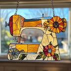 Floral Sewing Machine Acrylic Suncatcher 8 Inches, Fall Decoration Indoor Outdoor, Bedroom Porch Decor, Stained Glass Effect Window Hanging, Quilting Room Decor, Seamstress Gift for Her by XISZYS