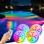 Pool Lights for Above Ground Pools, Rechargeable 10 Color Changing Submersible LED Lights with Remote & 6 Modes, IP68 Waterproof Underwater Light for Swimming Pool Fountain Pond Hot Tub (4 Pack) by VEEKINavigation