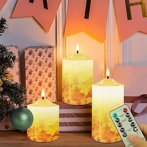 Cozeyat 3Pack Timer Flameless LED Candles, Long Lasting Battery Operated Tea Light with Timers, Fallen Leaf Design 4/6H Timers Flameless Candles with Remote for Wedding Table Decor - Image 5