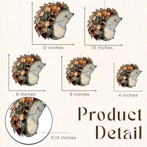 Hedgehog Acrylic Suncatcher Size 10 inches, Boho Stained Glass Effect Window Hanging Ornament, Garden Decor, Gift for Mother's Day - Image 3