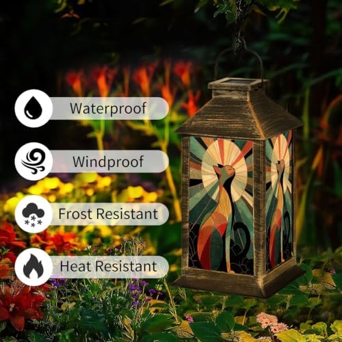 Solar Lantern Glowing Mandala Cat Stained Outdoor Waterproof Garden Hanging Lantern Solar Powered Lighting Outside Solar Light for Patio Yard Camping, Gifts for Women Mom - Image 3
