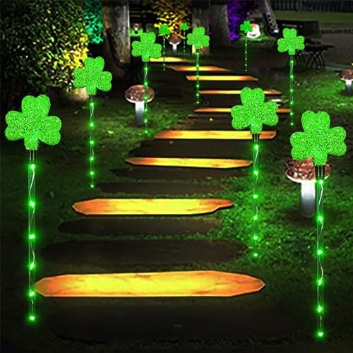 Solar Shamrocks Garden Stake Lights for St. Patrick's Day Decorations Outdoor, 8 Modes Green Lucky Clover Pathway Lights Waterproof St. Patrick's Lights for Yard Lawn Walkway Decor (6 Pack) - Image 4