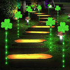 Solar Shamrocks Garden Stake Lights for St. Patrick's Day Decorations Outdoor, 8 Modes Green Lucky Clover Pathway Lights Waterproof St. Patrick's Lights for Yard Lawn Walkway Decor (6 Pack) - Image 4