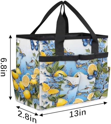 Lemon Garden Tool Bag Organizer Heavy Duty Fruit Lemon Pattern Gardening Tote Bag with 10 Pockets for Women Men Gardening Gifts - Image 3