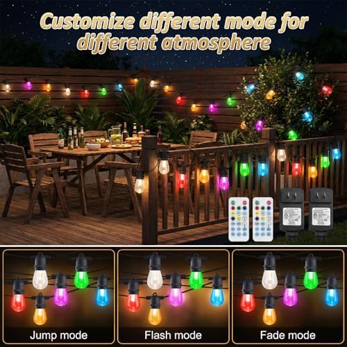 Outdoor String Lights, 48FT Color Changing Outdoor String Lights, Patio Lights Waterproof Porch Light with Remote, for Patio Decor, Balcony - Image 5