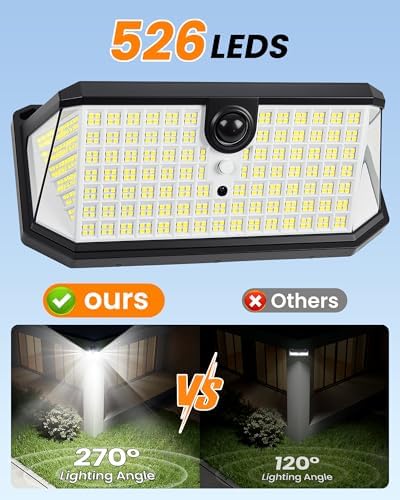 LUHLEE Hook Installation Solar Outdoor Lights,Hanging Solar Lights for Fence,6000K 526LEDs Bright Motion Sensor Light with 270° Wide & 3 Modes and Remote for Yard,Patio,Garden (1) - Image 4