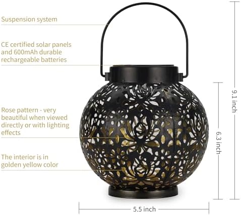 LUZ DEL Gifts 2 Pack Solar Lanterns, Rose Pattern Hanging Garden Lights - Image 5